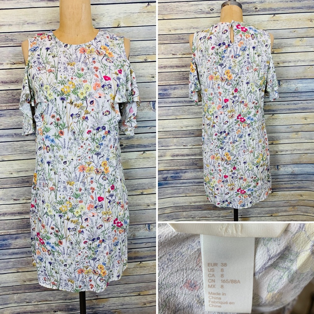 H&M Floral Dress  Size 8 Cold shoulder sleeves L50